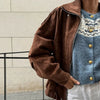 Women's Belt Short Suede Jackets Loose Lapel Long Sleeve Zipper Coats Spring Lady Vintage Female Outwear Street