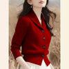 Spring Autumn Women Sweaters Elegant Solid Color Lapel Long Sleeved Knitted Cardigan Jacket Korean Female Knitwear Tops