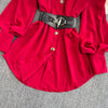 Spring Office Lady Shirt Dress Women Long Lantern Sleeve Sashes Waist Robe Femme Single Breasted Short Dresses