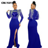 Women Mesh See Through Long Sleeve Diamonds Rhinestones Mermaid Long Dress Fall Evening Sexy Party Dresses Vestidos