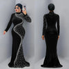 Spring Autumn Women Long Sleeve Velvet Solid Color Diamond Party Evening Long Maxi Dress Dashiki Africa Clothing