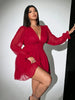 Plus Size Sexy V-Neck Short Dress Solid Polka Dot Long-Sleeve American Slim A-Line Skirt Elegant Party Women's Evening Dres