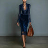 Elegant Women's Slim Dress Sexy Lece Sleeve Hollow Out Velvet Lace Splice Party Evening Vintage Casual Midi Dress for Spring