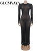 Women O-neck Long Sleeve Mesh Diamonds Rhinestones Long Dress Birthday Bodycon Mermaid Maxi Dresses Vestidos