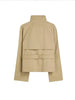 Womens Cropped Trench Coat Double Breasted Stand Collar Belted Waist Street Style Autumn Outerwear Casual Chic Shoulder Epaulets