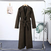 Vintage Large Lapel Tweed Long Coat Women Elegant Loose Double Breasted Belt Coats Lady Winter Classic Chic Street Overcoat