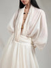 Loose Sheer Spliced Folds Sexy Dresses for Women V Neck Long Sleeves High Waist Dress Female Clothing