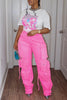 Plus Size Cargo Denim Jeans Pockets Buttons Women Jeans Pant High Waist Casual Streetwear Vintage Hip Hop Trousers Pant
