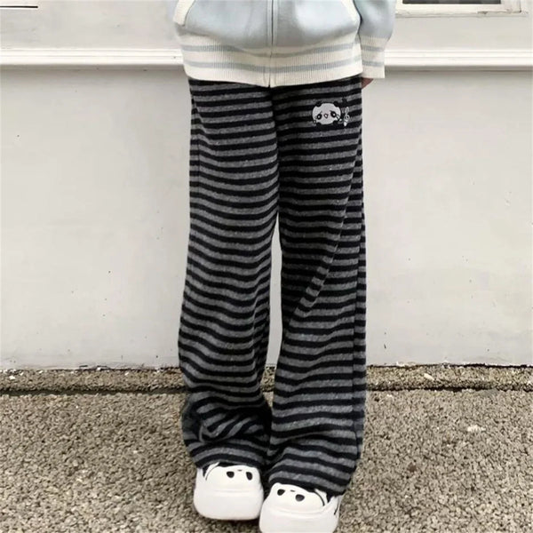 Women Panda Striped Pants Streetwear Harajuku Pantalones De Mujer Sweatpants Y2k Clothes Casual Japanese Kawaii