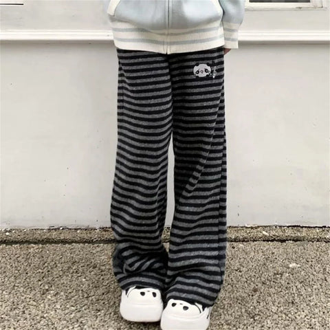 Women Panda Striped Pants Streetwear Harajuku Pantalones De Mujer Sweatpants Y2k Clothes Casual Japanese Kawaii