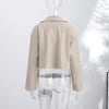 Women Cropped PU Leather Jackets Chic Stand Collar Wide Flare Sleeve Asymmetrical Wrap Open Front Coat Autumn Loose Jacket