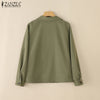 Women Autumn Jackets Casual Turn-Down Collar Long Sleeve Button Up Solid Outerwear Commuting Work Wear Overshirts