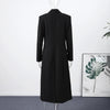 V-Neck Longline Tailored Double-Breasted Blazer Coat Black Peak Lapel Welt Pockets Autumn Elegant Office Women Outerwear