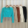 Fuzzy Square Neck Cardigan Sweater Women Long Sleeve Button-Up Fitted Knit Crop Top Soft Plush Jacket Spring Fall Y2K