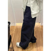Retro American Curved Knife Navy Blue Wide Leg Straight Jeans Women Spring Autumn Casual High Waist Trousers Loose Casual Pants
