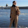 Chic Suede Women's Windbreaker Leather Patchwork Turn-Down Collar Single Breasted Waist-Closed Long Coat Autumn Lady Jacket