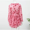 Women Elegant Floral A-line Pleated Dress Sexy Long-sleeved Waist Cinching Ruffle Mini Dresses Lady Vacation Street Gowns