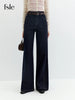 Slim Denim Jeans for Women Autumn Style Mid-waisted Zipper Flared Pants Cotton Retro Solid Chic Streetwear