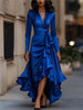 Irregular Hem Dress Woman's Spring Autumn Elegance Satin Deep V-neck Lace-up Robe Lady Foreign Style Party Prom Vestidos