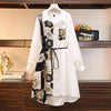 Vintage Print A-Line With Belt Loose Polo Neck Women's Dress Elegant Single-Breasted Knee Length Dresses For Women Spring