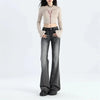 Women's Vintage Y2K Flared Jeans Korean Button-Up Low Rise Casual Denim Pants Female Versatile Elastic Slim Fit Jean Trousers