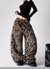 Women's zebra stripe print loose plush pants Tiger Print Lamb Wool Warm Casual Pants Women Y2K Straight Casual Trousers