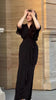 Solid Long Dress Women Flare Sleeve A Line Dresses Casual Ruffles Midi Waist Vestidos V Neck Office Lady Slight Strech