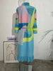 Maxi Pleated Dress For Women Lapel Single Breasted Long Sleeves Color Block Tassel Hem Loose Chic Clothing Autumn 2R5928
