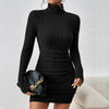 Sexy Mini Dress For Women Autumn Black Solid Turtleneck Long Sleeves Sheath Dress Club Elegant Bodycon Party Dresses Female