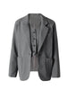 Gray 3 Piece Set Women's Lapel Blazer Short Vest High Waist Drawstring Wide Leg Pants Suit Autumn