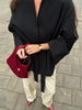 Chic Black Lace Up Jackets With Belt Women V-neck Long Sleeve Lace Up Loose Coats Autumn Casual Street Daily Outerwear