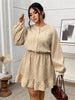 Plus Size Solid Buttons O-Neck Long Sleeve Shirt Dress Women Autumn Elastic Waist Casual Ruffle Hem Short Dresses