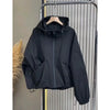 Black Hooded Windproof Windbreaker For Women Spring Autumn Casual Large Size Drawstring Trench Coat Loose Zipper Lined Jackets