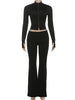 Female High Street Style 2 Piece Set Autumn Single-Breasted Full Sleeve Crop Tops+Straight Pants Causal Basic Suits