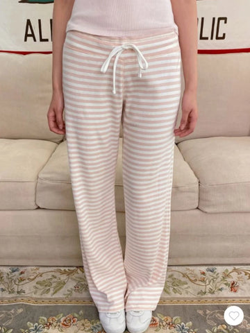 Pink Striped Cute Wide Leg Pants Women Autumn Low Waist Drawstring Trousers Female Sweet Preppy Style Sport Sweatpants
