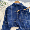 Autumn Dress Suit Women Korean Chic Blue Tweed Jacket + Vest Dress Elegant 2 Piece Set Long Sleeve Cropped Coat