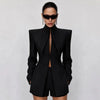 Pinstripe Women's Blazer Coats Back Cut Out Tie Long Sleeve Jackets for Woman Lapel Collar Navy Striped Suit Jacket Office Chic