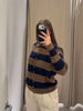 Women's Striped Knitted Cardigan Coat Female Long Sleeve Polo Collar Single Breasted High Street Casual Short Jacket