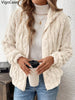 Women Autumn White Zipper Jacket White Long Sleeve Thick Plush Warm Coat Loose Winter Soft Lady Short Hooded Coat