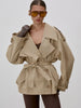 Stand Collar Lace Up Trench Chic Coat Women Long Sleeves Single Breasted Short Windbreaker Spring Daily Street Lady Jacket
