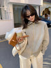 Autumn and Winter Zipper Cashmere Sweater Women Cardigan Lapel Sweater Coat Lazy Wind Loose