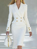 Elegant V-neck Double breasted Blazer Dress Commute Hight Waist Solid Party Dress Lady Casual Long Sleeve Wrap Hip Dress