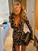 Sexy Black Print Wrap Mini Dress Women Long Sleeve Deep V Neck Button Tie Waist Bodycon Party Gown Chic Evening Clubwear