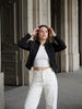 Women Vintage Napoleon Jacket Stand Collar Double Breasted Slim Black Cropped Outerwear Autumn Formal Commuting Office Wear