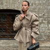 Women Lapel V-neck Belt Trench Coat Lace Up Button Full Sleeve Short Thin Windbreak Lady Daily Street Outerwear