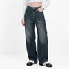 Women Jeans Washed Curved Barrel Loose Draping Wide Leg Autumn Retro Street Style Denim Bottoms Daily Wear