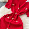 French Style Vintage Panelled Moda Dress Turn-down Collar Puff Sleeve Slim Vestidos Elegant Vent Knit Femme Robe