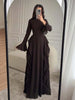 European and American Women's Elegant Casual High-Waisted Solid-Colour Bell-Sleeve Dress Long Dress with Long Sleeves