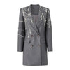 Women's Heavy Industry Nail Bead Blazer Notched Collar Double Breasted Loose Suit Jackets Autumn