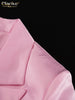 Loose Pink Satin 2 Piece Sets Women Outfit Elegant Long Sleeve Blazer With Mid Waist Mini Skirts Set Female